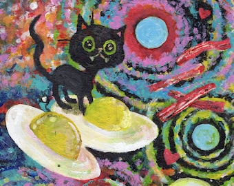 Cat Food schilderij met spek en eieren digitale download