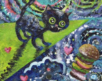 Kattenvoer schilderij met luxe hamburger