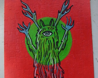 originele 'Red Puzzler number one' handgeschilderde legpuzzel