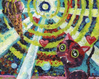 Cat Food schilderij met kosmische Ice Cream Cone digitale download