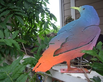 colorful hand made metal bird yard ornament