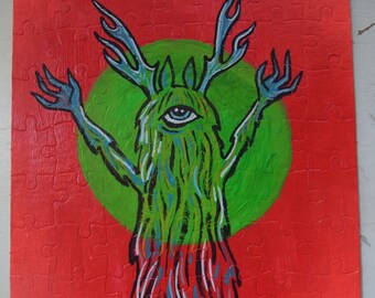 originele 'Red Puzzler nummer drie' handgeschilderde legpuzzel