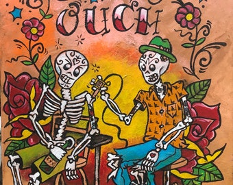 Dio de Los Meurtos tattoo flash inspired painting 'Ouch'