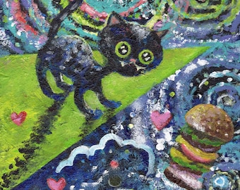 Cat Food schilderij met luxe hamburger digitale download