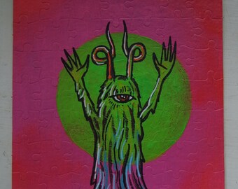 originele 'Magenta Puzzler nummer twee' handgeschilderde legpuzzel