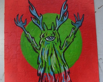 originele 'Red Puzzler nummer twee' handgeschilderde legpuzzel