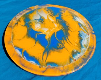 Go Orange e Blue Lazy Susan Resin Art - 14 pollici