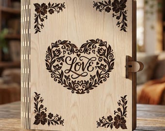 Romantic Love Wooden Gift Box Laser Cut, Book Box SVG, Plywood Book Box Gift for her Laser cut Charming Purse Favor Box | Instant Download