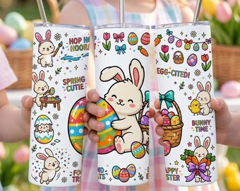Easter Bunny Tumbler Wrap PNG, Cute Love Easter Bunny Seamless Sublimation Design, Easter Bunny eggs Wrap, 20oz Skinny Wrap Digital Download