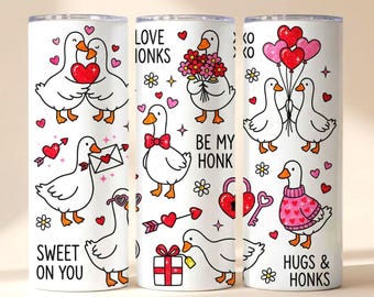 Love Honks Goose Glitter Effect 20oz Skinny Straight Tumbler Wrap PNG 9.3x8.2, Cute Goose Love Quotes, Digital Download PNG Only