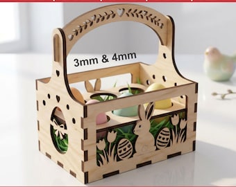 Easter 6 eggs Basket laser cut svg file Glowforge Easter bunny egg holder basket svg template Standing Easter Bunny dxf Easter lasercut