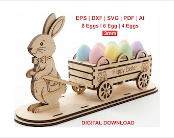 Easter Egg Holder SVG Bundle Laser Cut, Easter Egg Holder Basket Decor Home Cute Easter Bunny Egg Holder Laser Cut Svg File Glowforge Wooden