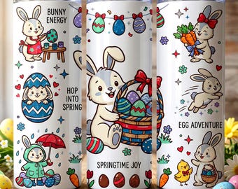 Easter Bunny Tumbler Wrap PNG 20oz Skinny, Bunny Tumbler Wrap, Cute Easter Bunny & Easter bunny Eggs Tumbler Seamless Sublimation Design