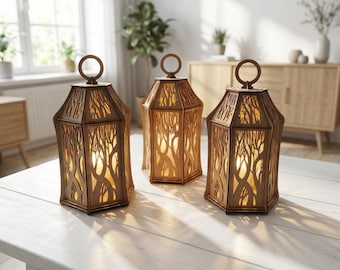 3d Tealight Laser Cut SVG, Candle Holder Laser Cut File, Wooden Latern Tealight Lamp Shadow Box SVG | Digital Instant Download