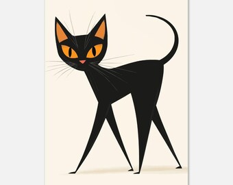 Retro Minimalist Cat Poster – Timeless Wall Art for Cat Lovers
