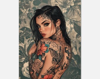 Vintage Plakat mit Tätowierte Mädchen