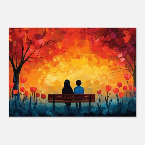 絵画 friends Two Friends on a Bench Art Print - Classic Matte Poster for