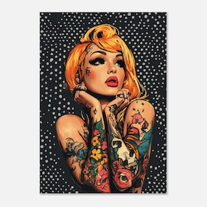 Tattooed woman black dots comic poster