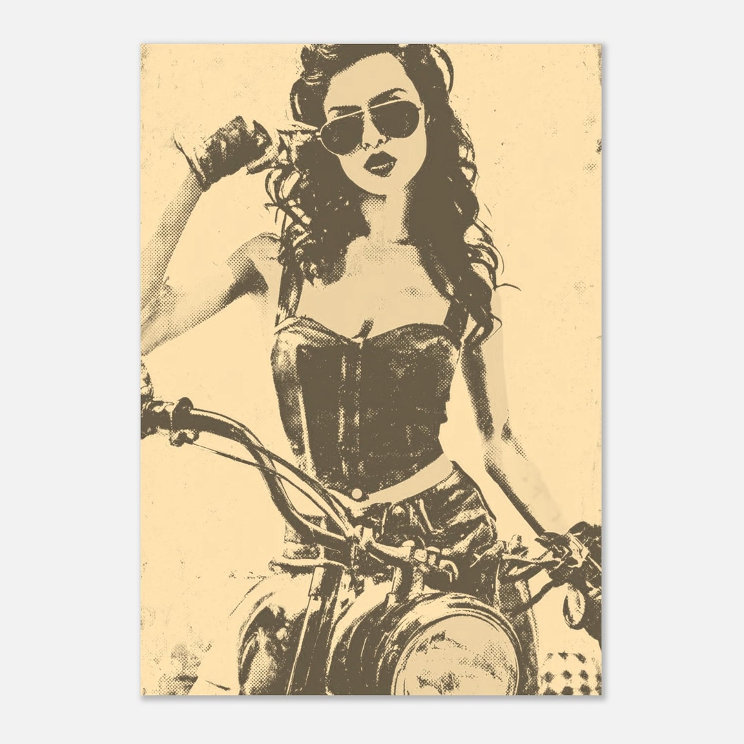Motorcycle Vintage Girl Poster - Etsy