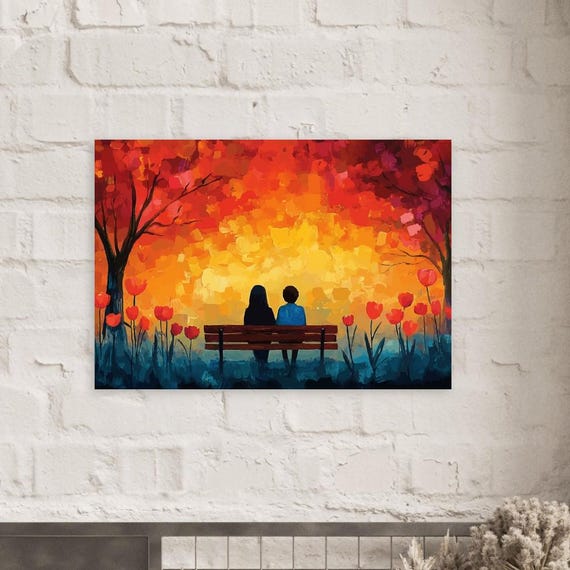 Two Friends on a Bench Art Print - Classic Matte Poster for