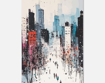 Abstract Urban Landscape Art – Cityscape Painting with Figures