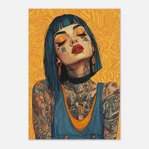 Tattooed woman in calm comic poster