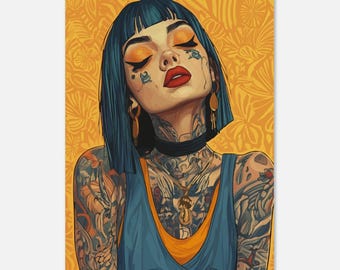 Tattooed woman in calm comic poster