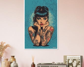 Tattooed Woman Poster – Retro Comic Style Artwork