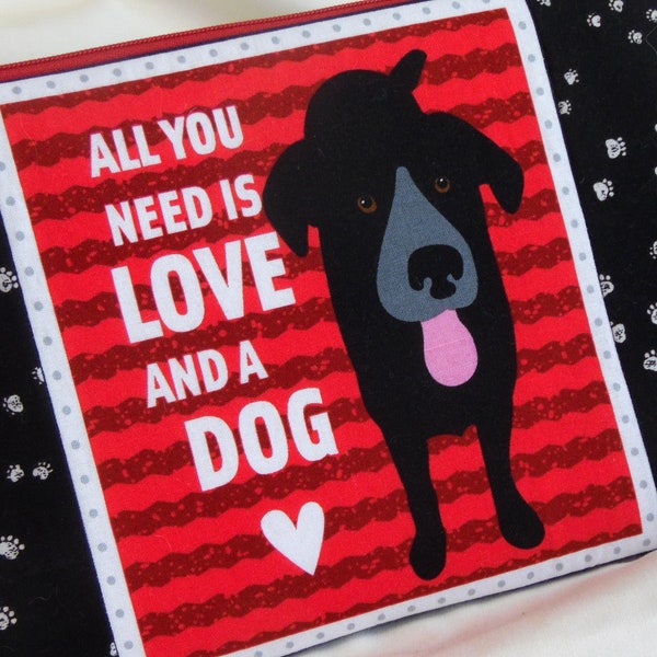 Black Dog Zippered Pouch, Pet Lover Gift, Black Lab Zippered Pouch, Newfie Zippered Bag, Black Dog Zippered Bag, Includes USPS FC Shipping