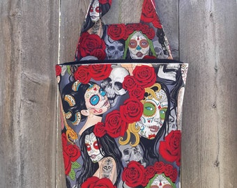 Day of the Dead Car Waterproof Trash Bag, Skulls Waterproof Bag, Car Accessory, Skelton Headrest Caddy, Car Litter Bag, Alexander Henry