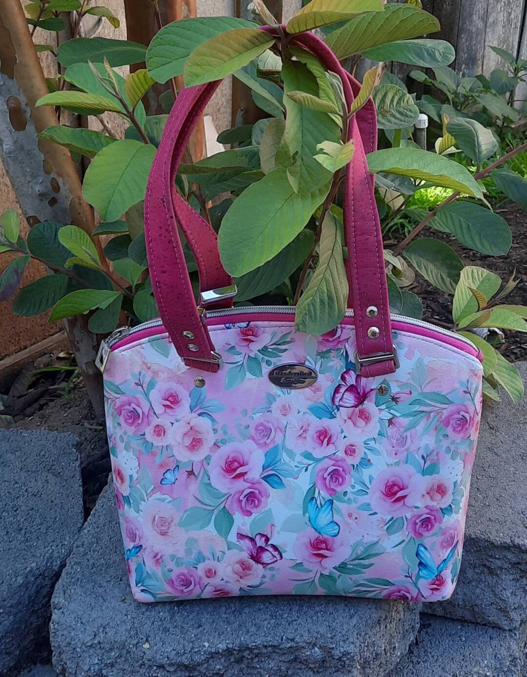 pink-floral-handbag-faux-leather-purse-butterfly-handbag-etsy