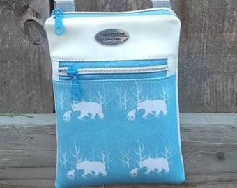 Polar Bear Cross body Purse, Blue Cross Body Bag, Snow Bear Bag, Faux Leather Bag, Handmade