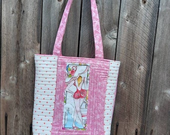 Casual Beach Bag, Handmade Tote Bag, Pink Shoulder Bag, Quilted Tote Bag, Pink Tote Bag, Quilted Shoulder Bag, Handmade Tote Bag