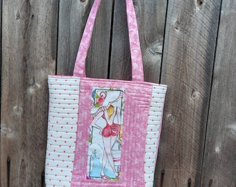 Handmade Quilted Beach Tote Bag: Pink Shoulder Bag