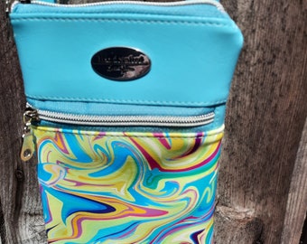 Aqua and Yellow  Crossbody Purse, Cell Phone Bag, On the go Bag, Cross body Bag,  Cell Phone Bag, Handmade, Crossbody