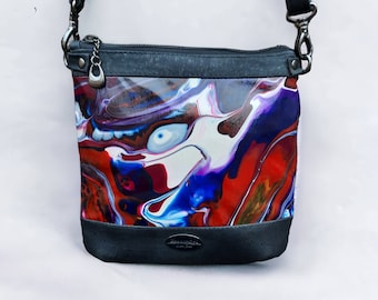 Modern Art Bag, Fluid Art Bag, Picasso Inspired Paint Pour Crossbody Bag, Original Canvas Crossbody Bag,