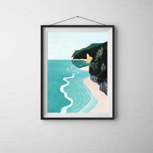 Küstenweg Wand Kunst zum Ausdrucken | Luftbild Strand Digitaler Download | Minimalistische Ozean Landschaft Poster | Gelassene Natur Illustration