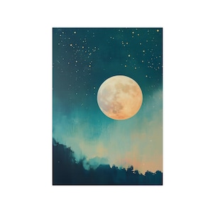 Mondnacht Art Print, Fotopapier Poster, Celestial Decor, Nachthimmel Druck, Haus Wand Kunst, Einzigartiges Geschenk für Träumer