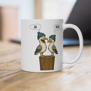 Yes no mug, seagull mug, cartoon mug, funny mug, mugs with sayings, decision mug, humorous coffee mug, gift idea