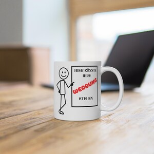 Funny coffee mug, fun mug for the office, ironic advertising mug, gift for colleagues, joke mug, mug with funny print