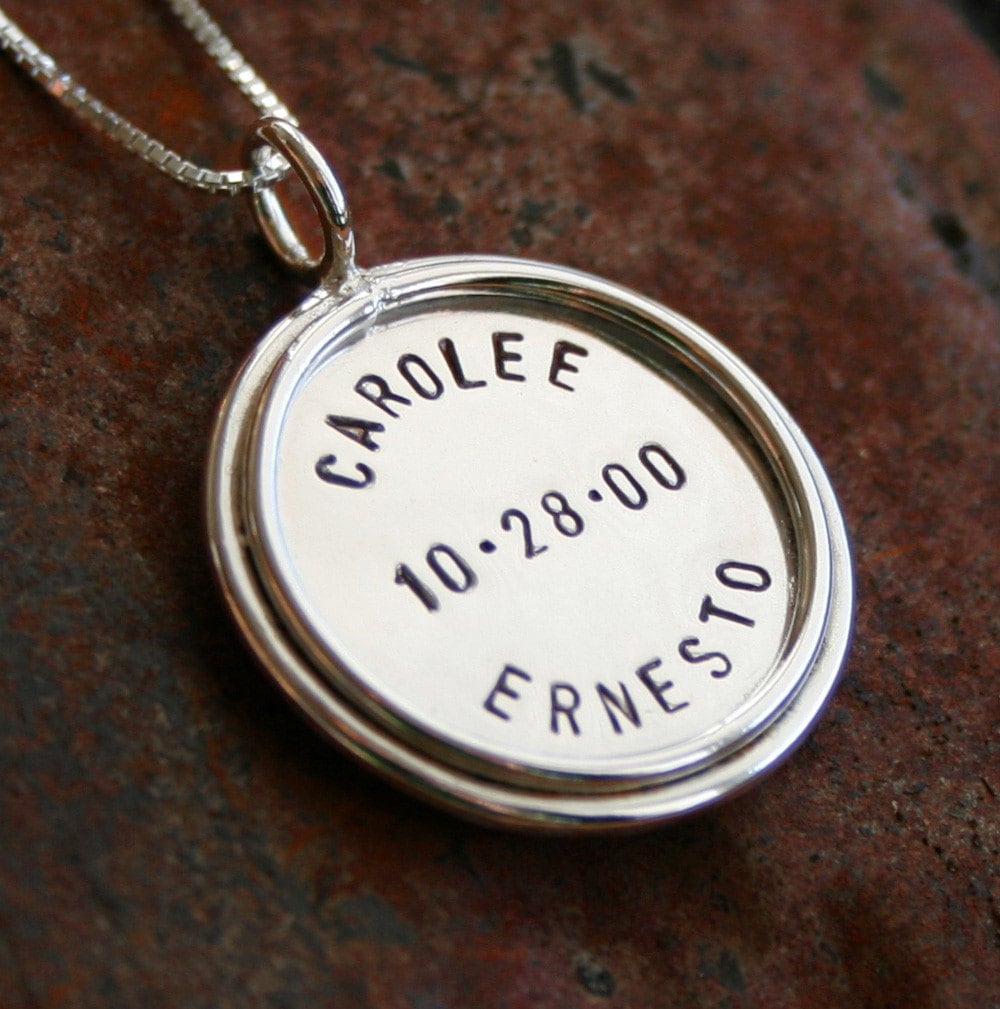 1 Inch Sterling Silver Personalized Pendant with Double Rim Etsy