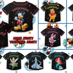 Personalize Disney Mickey & Friends Cute Striped White, Custom Disneyland Baseball Team, Mickey Mouse Birthday Tee, Gift for Disney Fan
