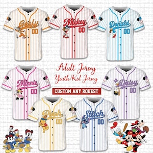 Customize Disney Mickey & Friends White Baseball Jersey, Custom Disneyland Jersey, Baseball Team, Mickey Mouse Birthday Jersey