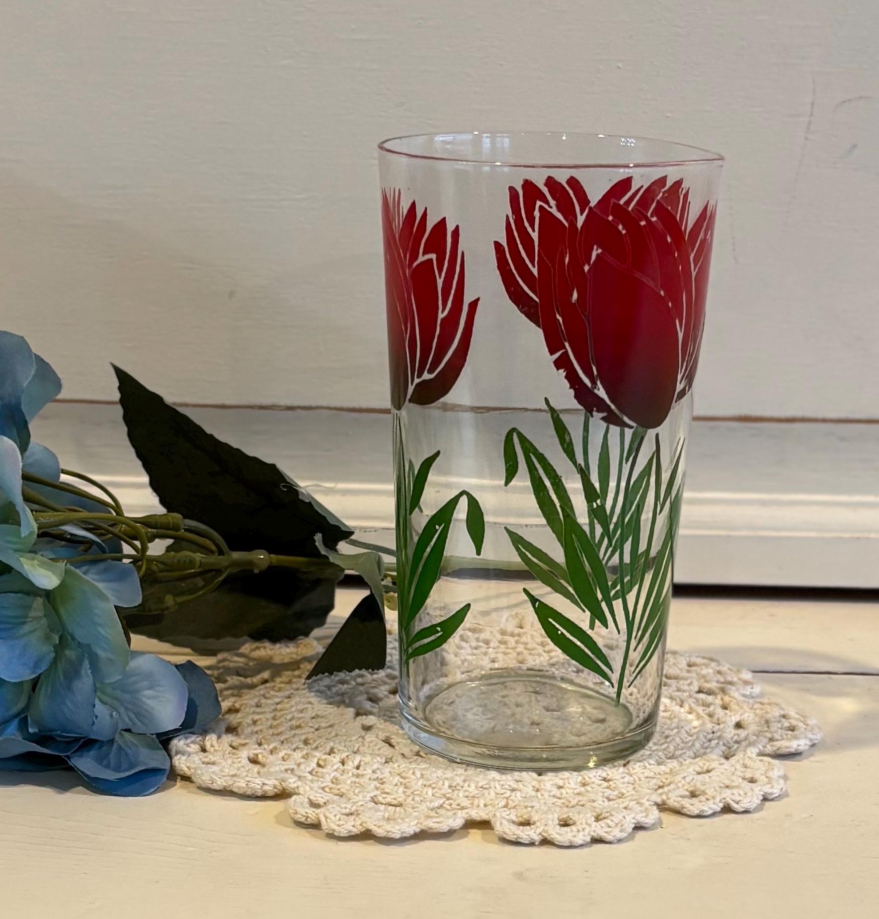 Vintage MCM 1950's Red Tulip Drinking Glass - Etsy