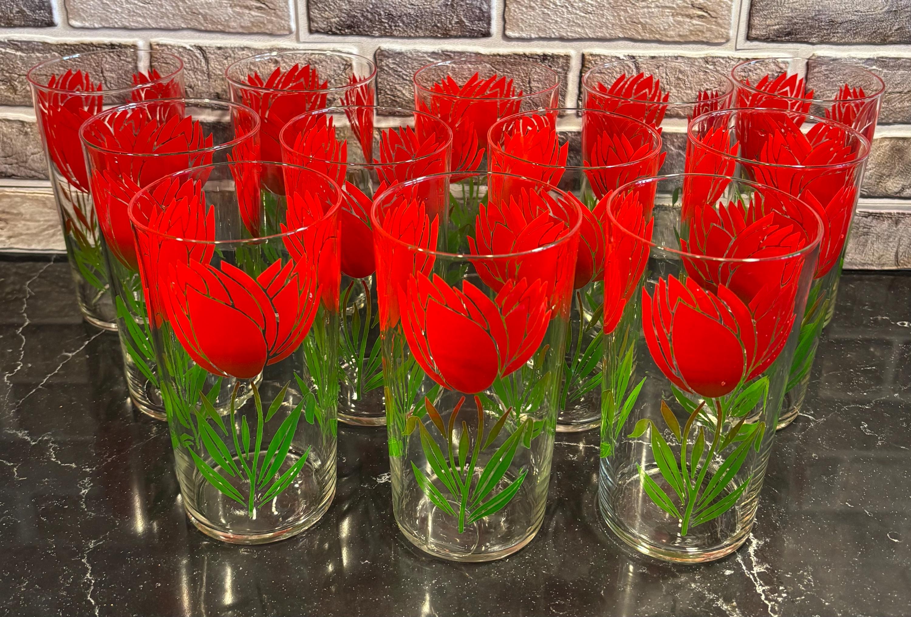 Vintage MCM 1950's Red Tulip Drinking Glass - Etsy