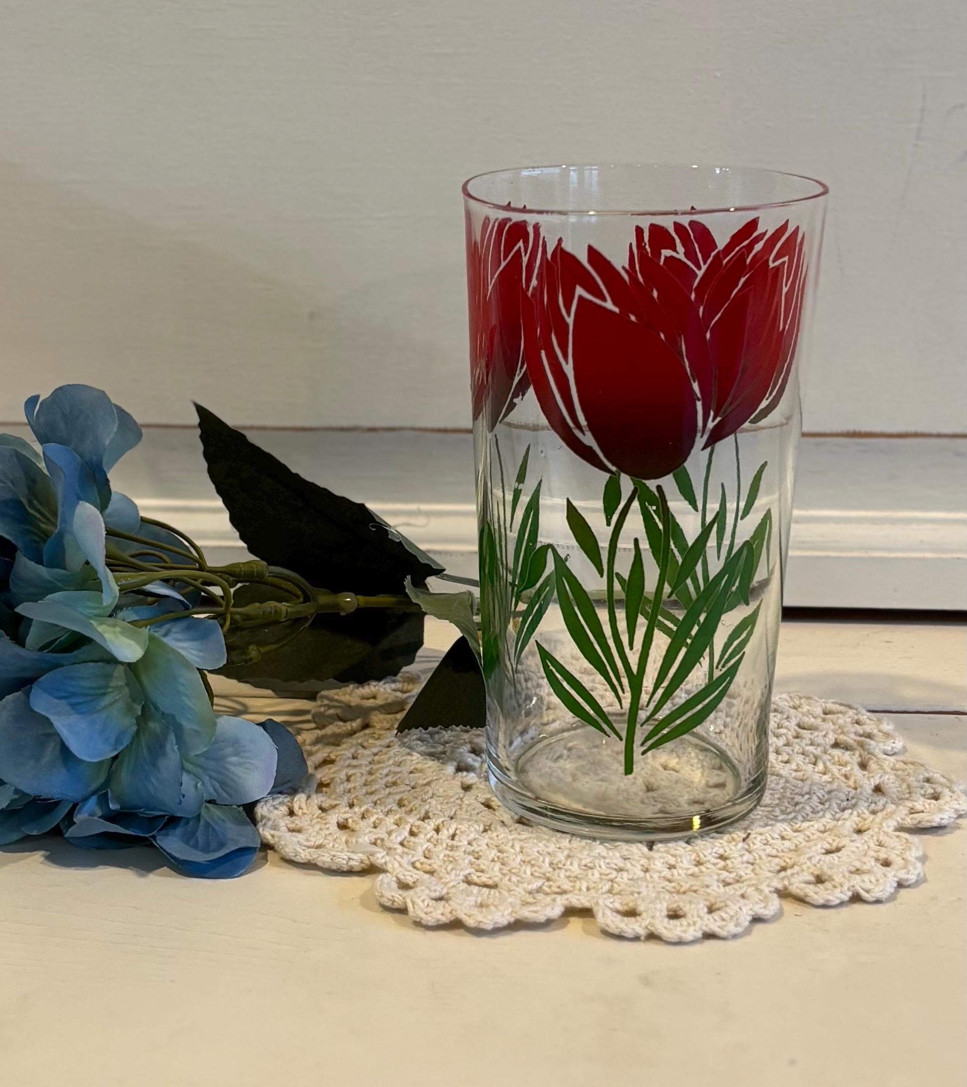 Vintage MCM 1950's Red Tulip Drinking Glass - Etsy