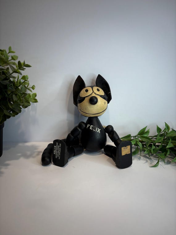 Rare Antique 1920s Wooden Felix the Cat Toy, Movable Arms & Legs