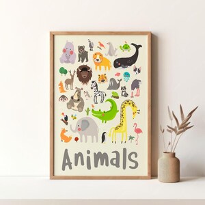 Póster de animales, póster infantil, póster vintage, impresión retro, arte de pared, impresión en lienzo sin marco
