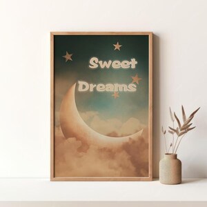 Póster de dulces sueños, póster infantil, póster vintage, impresión retro, arte de pared, impresión en lienzo sin marco