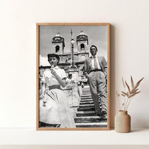 Póster de la película Vacaciones en Roma, póster vintage en blanco y negro, impresión retro, arte de pared, impresión en lienzo sin marco.